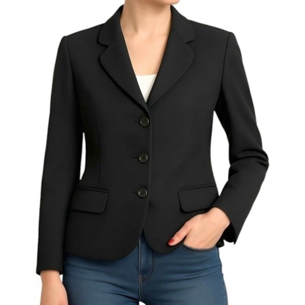 VTG PHILIPPE ADEC Wool Black Tailored Blazer Women Sz 8 3 Button Classic Preppy